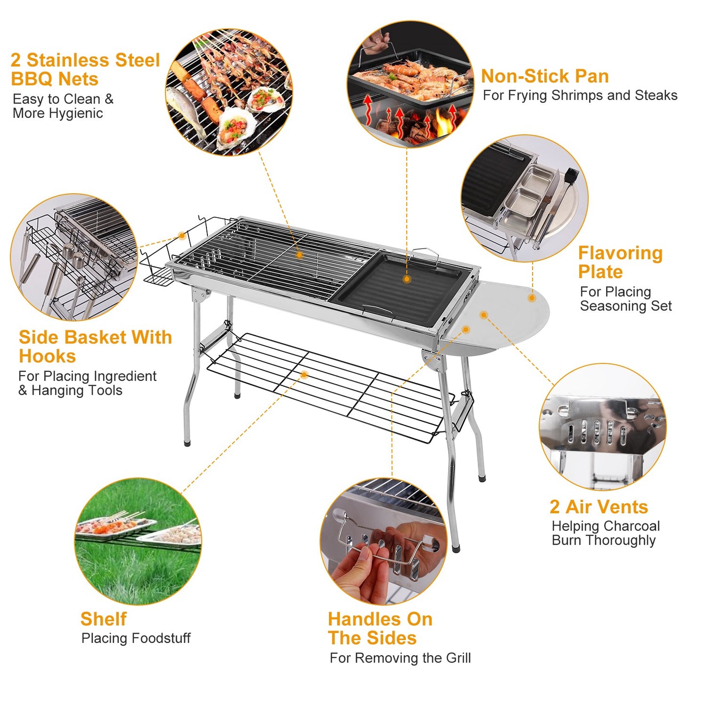 Portable grill with features highlighted