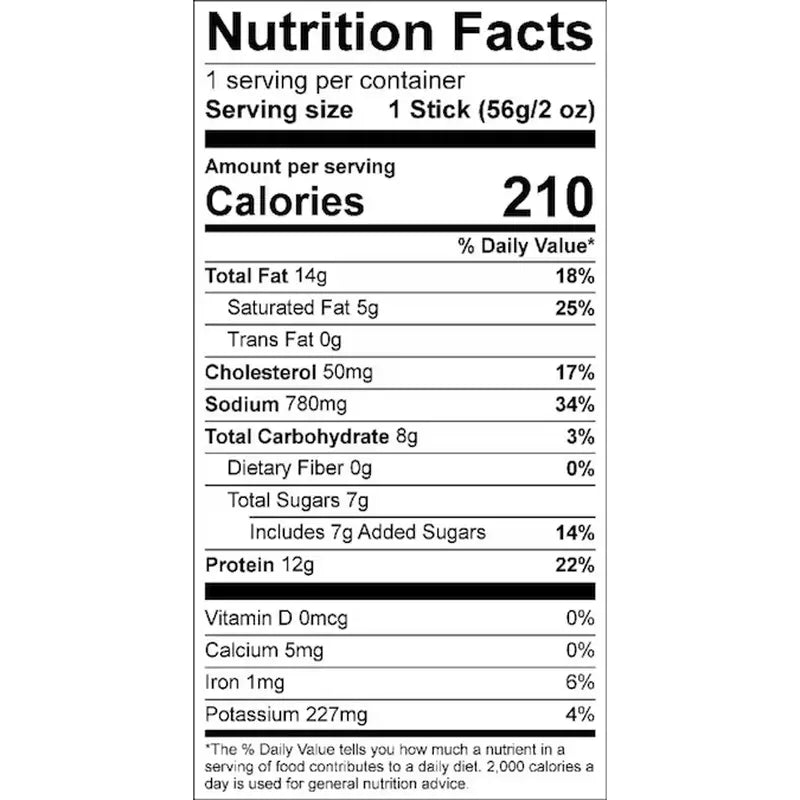 Nutrition facts label for a product with detailed calorie and ingredient information.