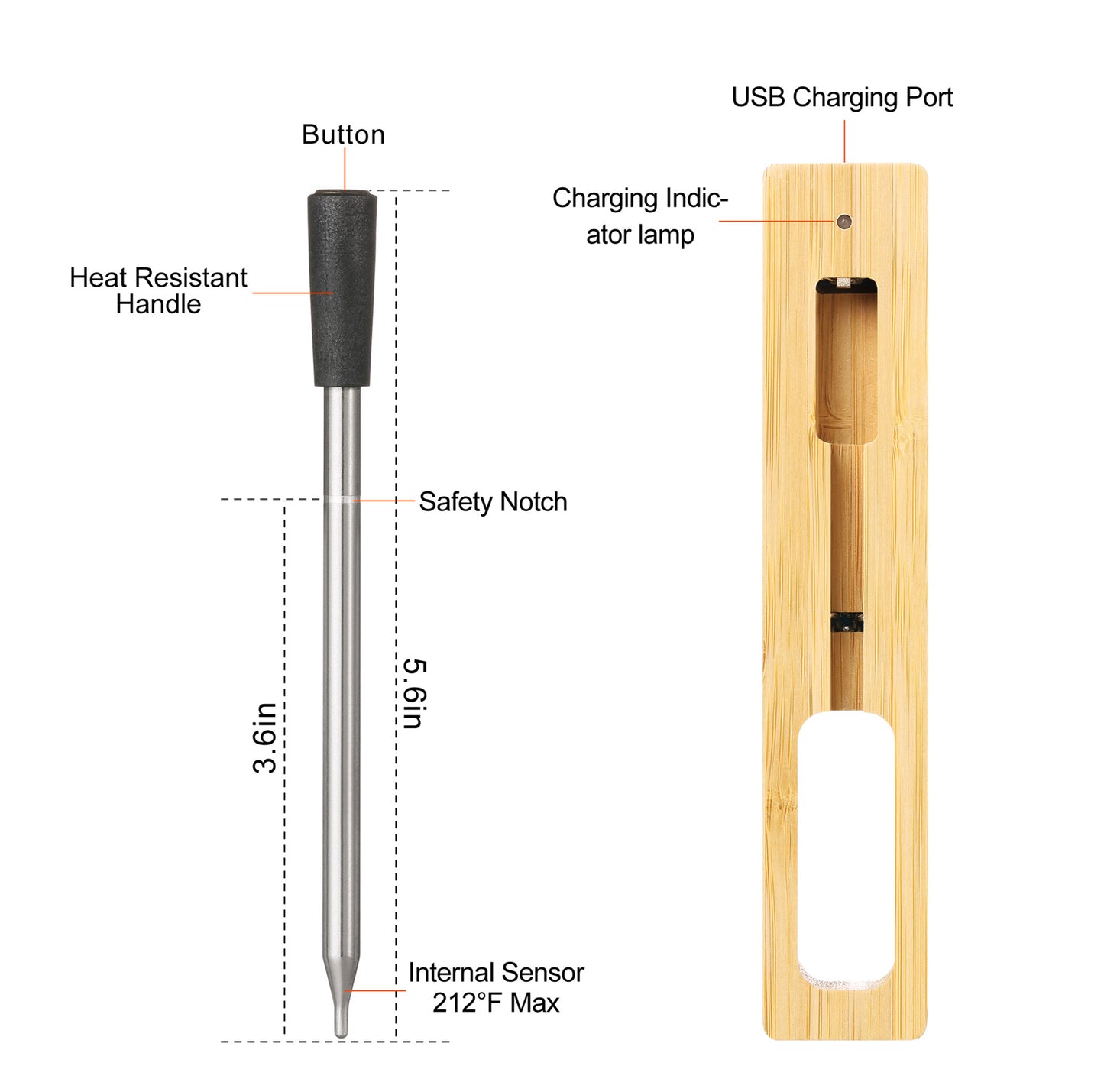 Wireless BBQ probe thermometer with included probes and accessories for grilling and smoking.”