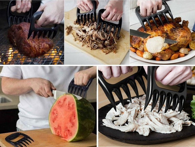 Ergonomic bear claw BBQ meat shredder handles for secure grip and control.
