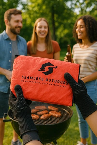 Seamless Outdoors BBQ tool in use during outdoor barbecue grilling session