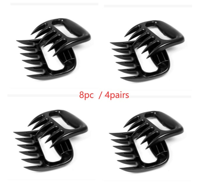 Set of bear claw meat shredders for barbecue and grilling pulled pork, chicken, and beef.