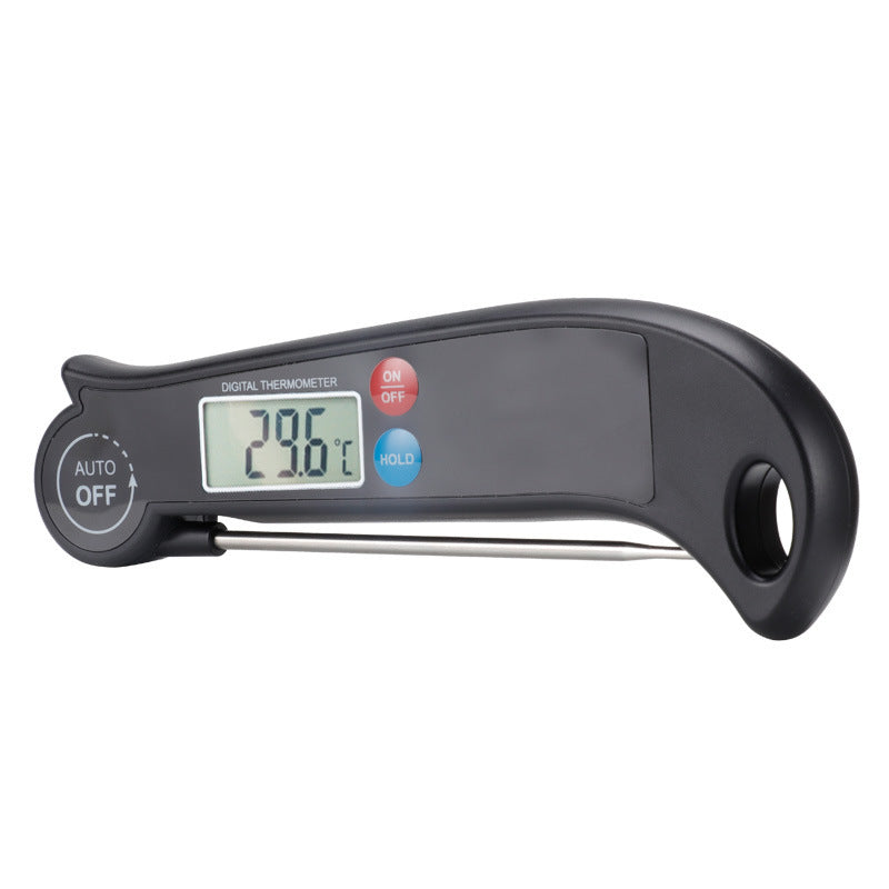 “Stainless steel food probe attached to digital kitchen thermometer for precise temperature readings