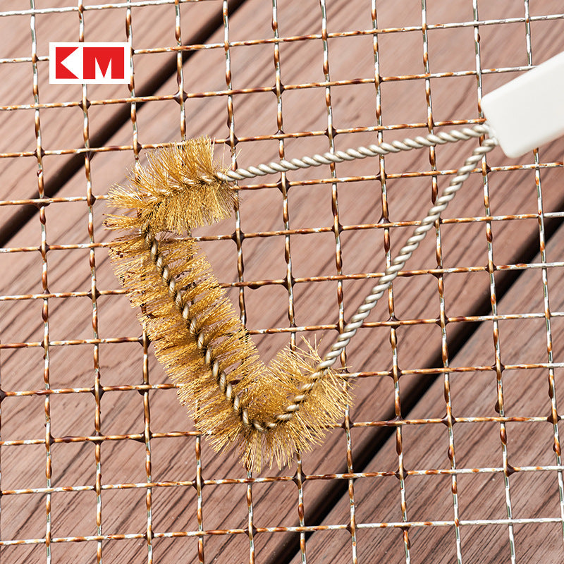 Side view of heavy-duty grill brush designed to remove grease and burnt-on residue