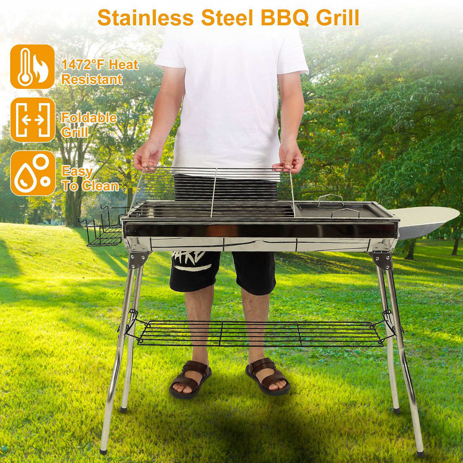 Portable charcoal grill used for backyard barbecue and outdoor picnics