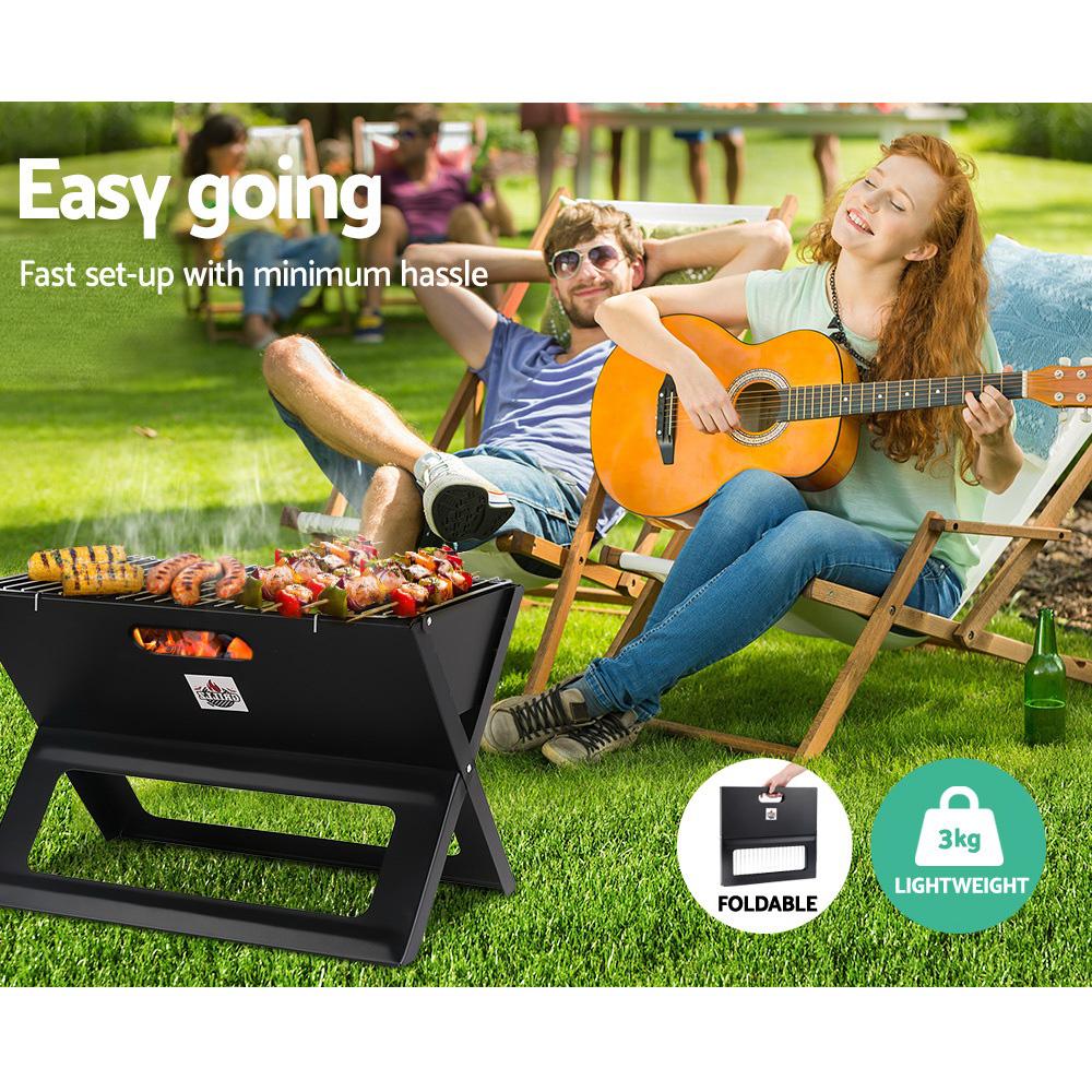 Portable Grillz charcoal BBQ smoker with carry handle and foldable legs